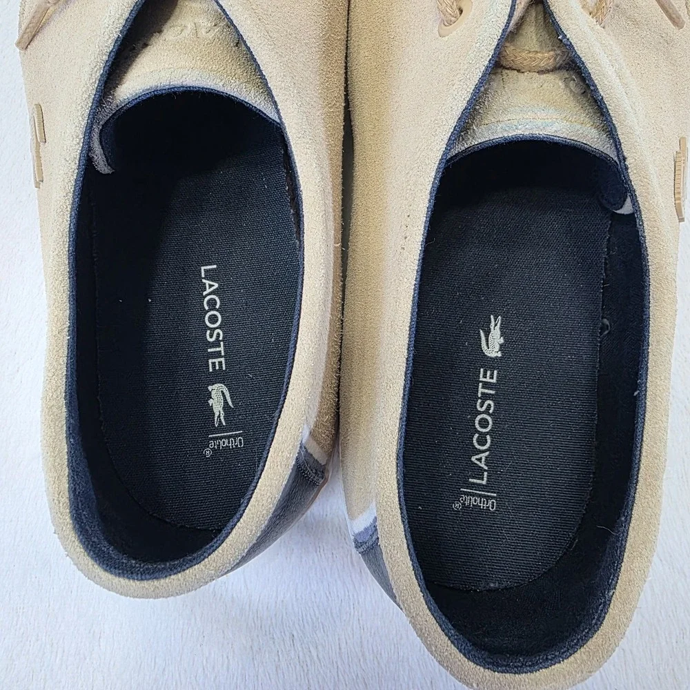 Lacoste Sevrin‎ Suede Mens Size 11 Leather Casual Boat Shoes Tan Blue